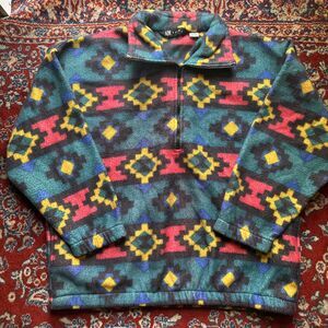 Vintage A M Sports Jacket Adult Large Aztec Fleece Zip 90s